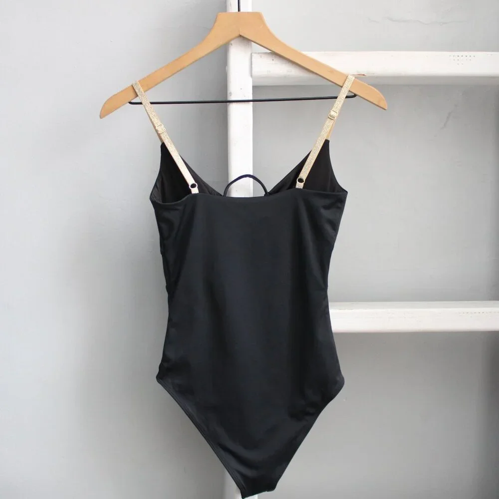 Beach Riot Leslie One-Piece Cut-Out Swimsuit in Black & Gold Size Medium NWT - Picture 6 of 8